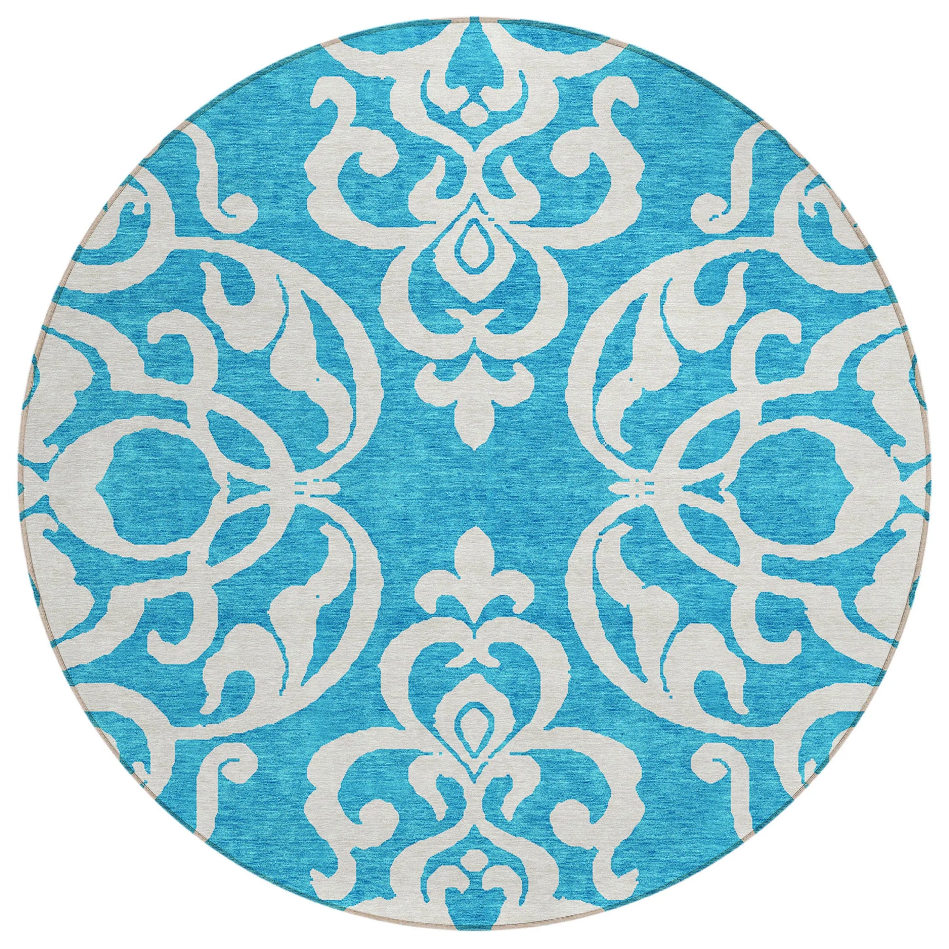 HMS 3' X 5' Indoor Outdoor Area Rug Sage and Ivory Damask Washable Design