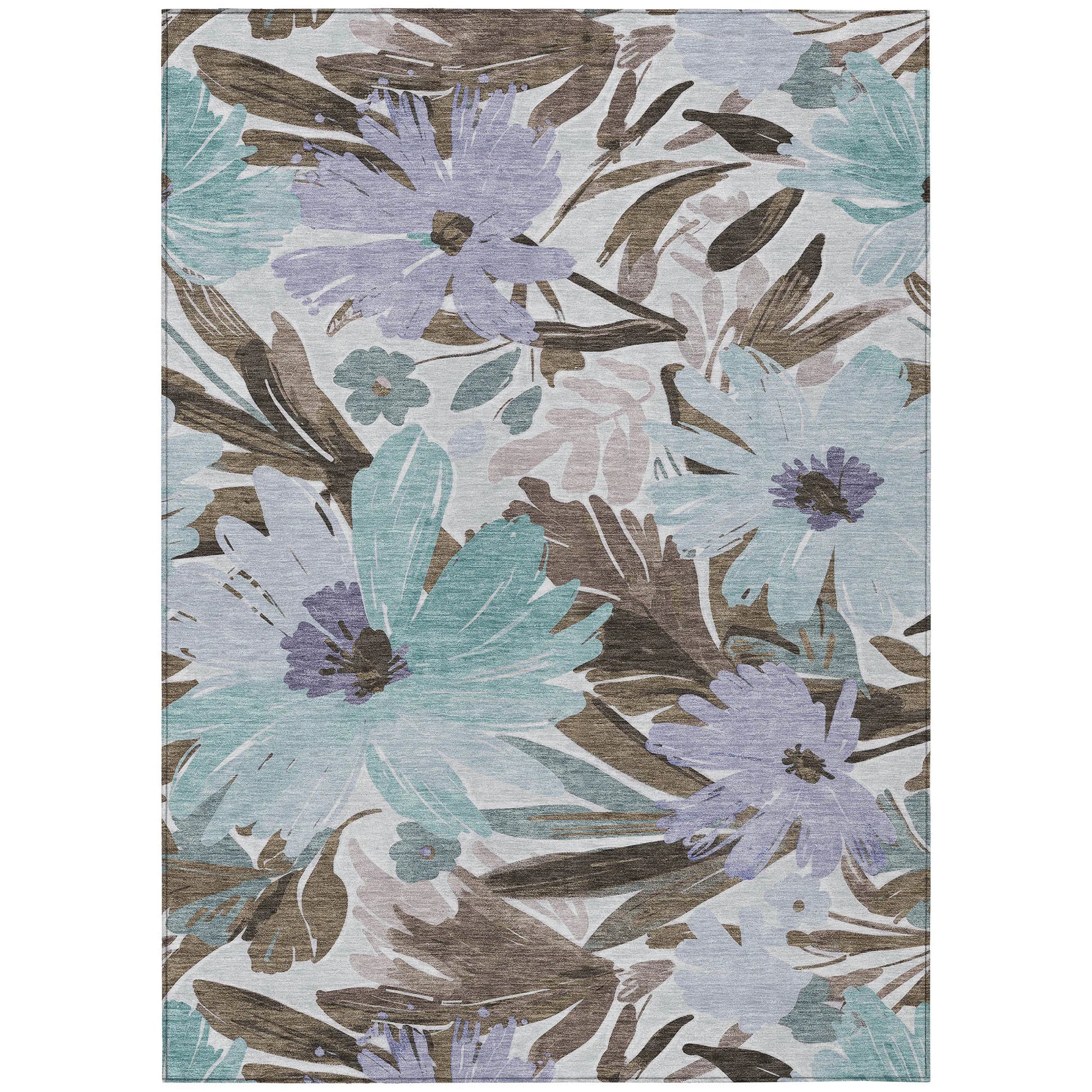 HMS 3' X 5' Black and Gray Floral Indoor Outdoor Area Rug Washable Carpet for Indoors and Outdoors