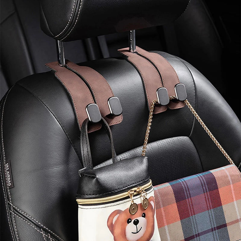 BLALION Suede Vehicle Metal Hook Hanger Multifunction Hanger Storage Organizer Double Hook Holder Rear Seat Hooks Accessories
