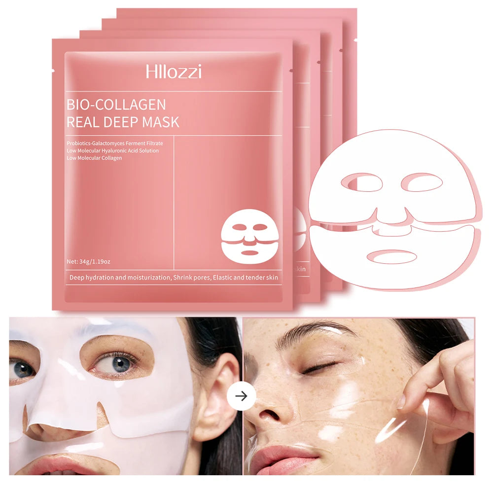 Hllozzi 34g*4 Bio-Collagen Sheet Mask w/Hyaluronic Acid & Vitamin C Hyaluronic Acid Hydrating Sleeping Mask
