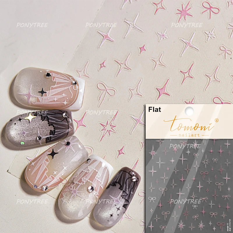 Delicate Jelly chic Bowknot Silk Ribbon Knot Star Shiny Dreamy Self Adhesive Nail Art Decorations Sticker Dressy Manicure Decals