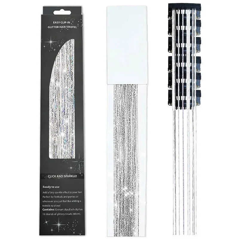 6-Piece Set BB Clip Tinsel Hair Metal Laser Gold Thread PET Laser Thread Highlighting Cross-Border Hair Accessories