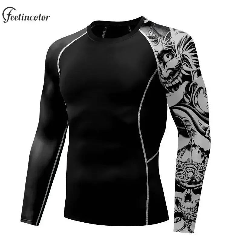 New Skull Long Sleeve T-Shirt Men Summer Fitness Quick Dry T-Shirts Breathable Compression Tops Outdoor Sportwear Clothing