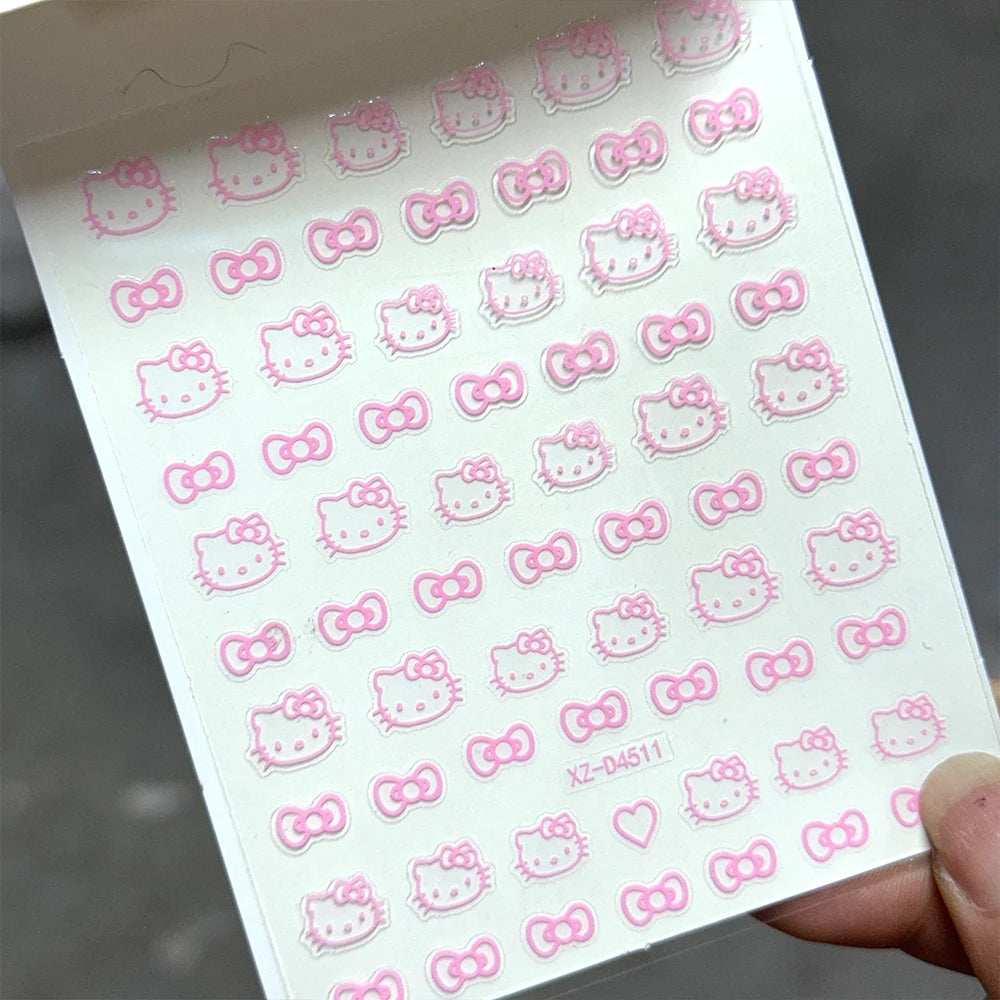 3D/5D Pink Hello Kitty Nail Art Stickers Anime Cartoon KT Japanese Cartoon Cute Hot Girl Fashion Nail Decal Jewelry Nail Sticker