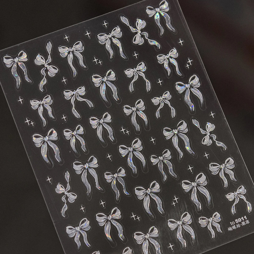 Delicate Jelly chic Bowknot Silk Ribbon Knot Star Shiny Dreamy Self Adhesive Nail Art Decorations Sticker Dressy Manicure Decals