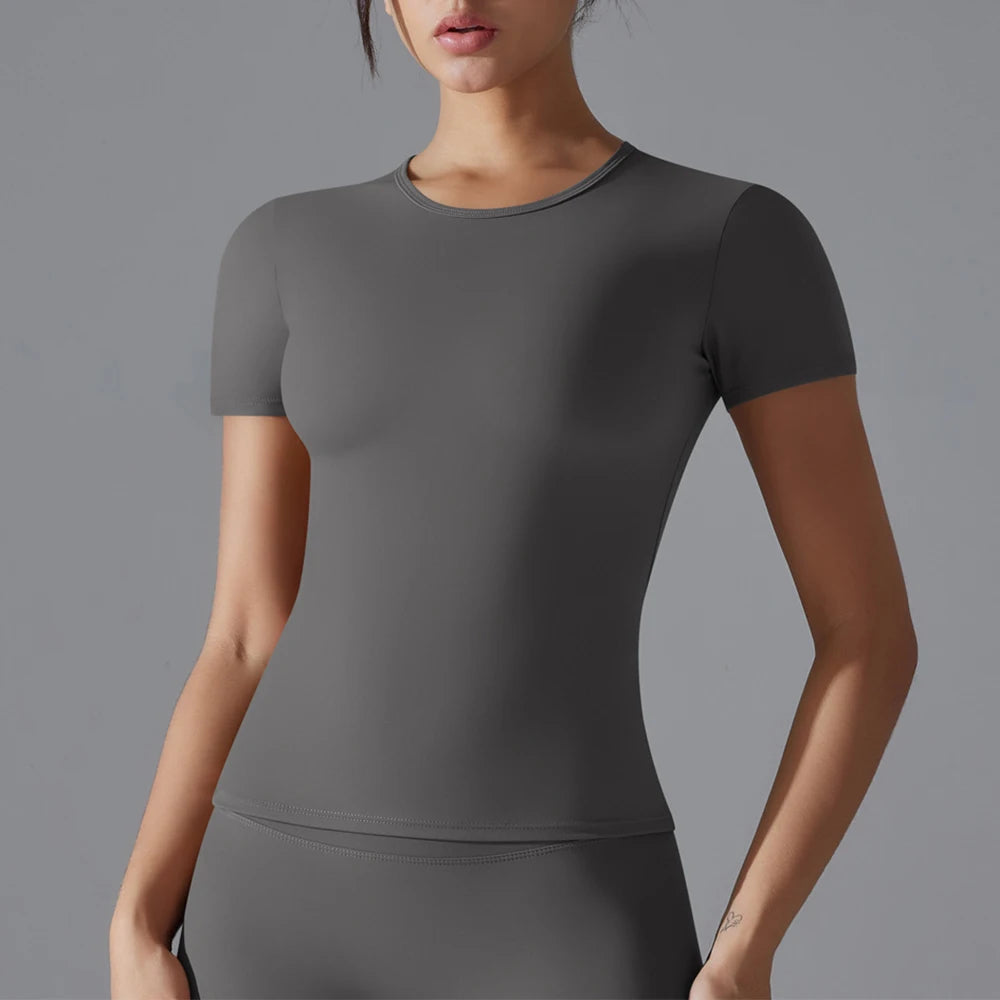 Female Short Sleeves Yoga Shirts Women Fitness Sports T-Shirts Yoga Top Quick Dry Running Tops Tights Gym Workout Push Up Clothe