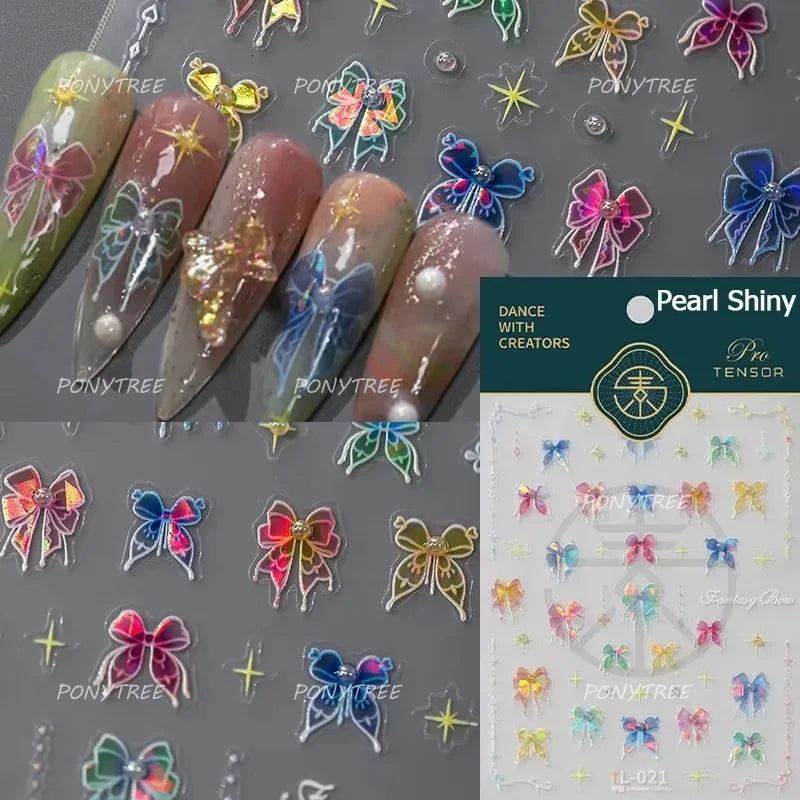 Delicate Jelly chic Bowknot Silk Ribbon Knot Star Shiny Dreamy Self Adhesive Nail Art Decorations Sticker Dressy Manicure Decals