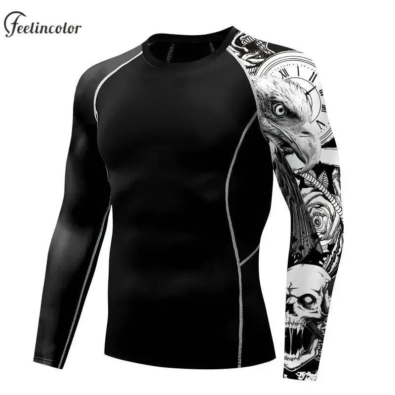 New Skull Long Sleeve T-Shirt Men Summer Fitness Quick Dry T-Shirts Breathable Compression Tops Outdoor Sportwear Clothing