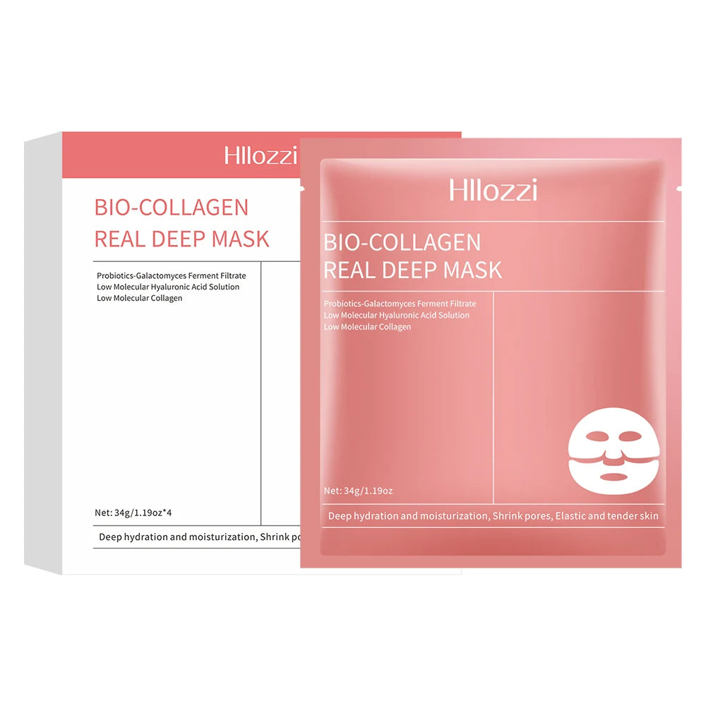 Hllozzi 34g*4 Bio-Collagen Sheet Mask w/Hyaluronic Acid & Vitamin C Hyaluronic Acid Hydrating Sleeping Mask