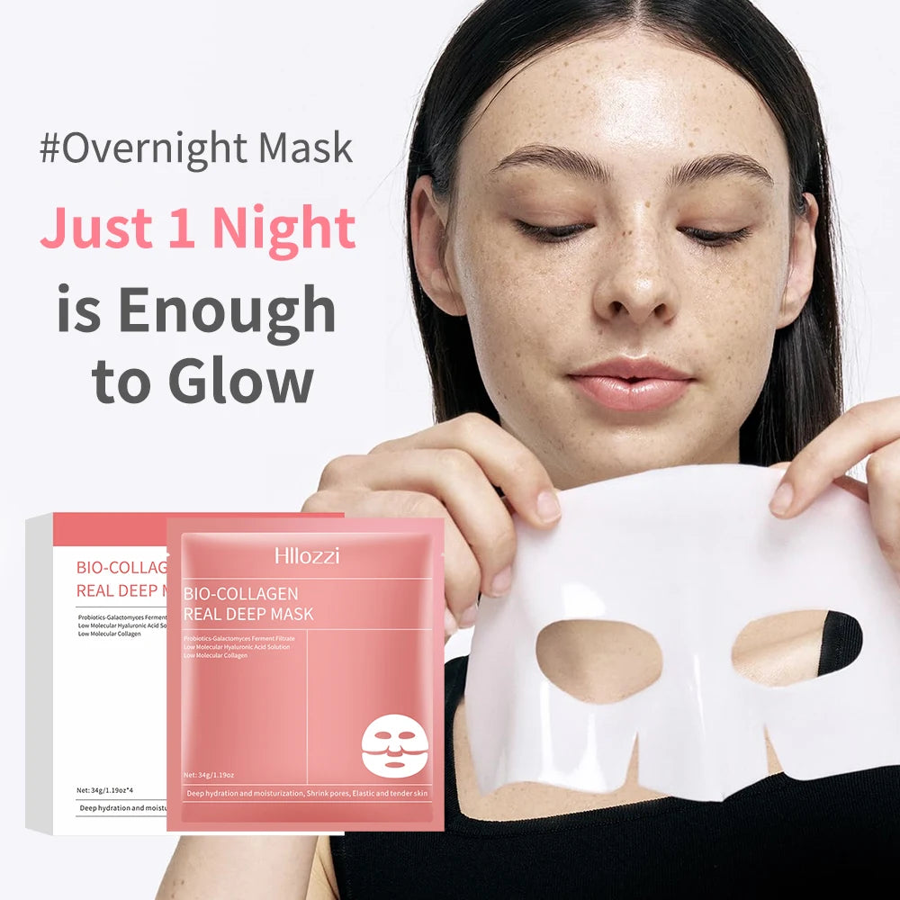 Hllozzi 34g*4 Bio-Collagen Sheet Mask w/Hyaluronic Acid & Vitamin C Hyaluronic Acid Hydrating Sleeping Mask